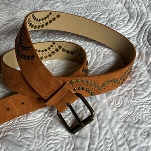 Studded Faux Suede Waist Belt - Tan